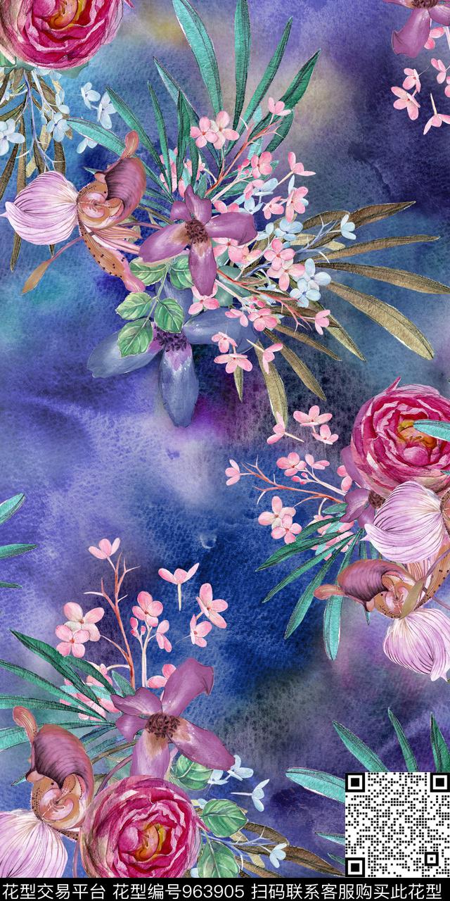 小碎花手绘花卉抽象花卉数码印花华亿平台下载（图片编号: 963905） - 瓦栏（Walan）