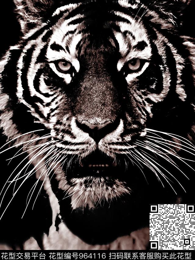 黑白华亿平台大牌男装动物头数码印花华亿平台下载（图片编号: 964116） - 瓦栏（Walan）
