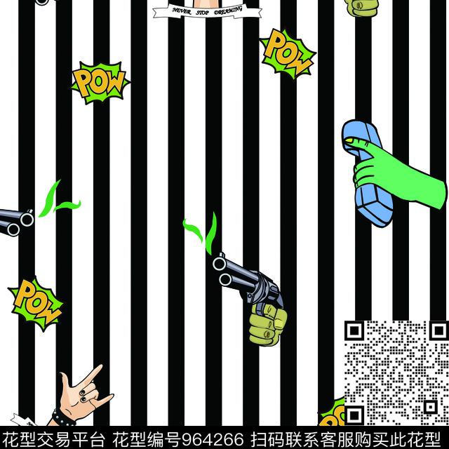 条纹手趣味数码印花华亿平台下载（图片编号: 964266） - 瓦栏（Walan）