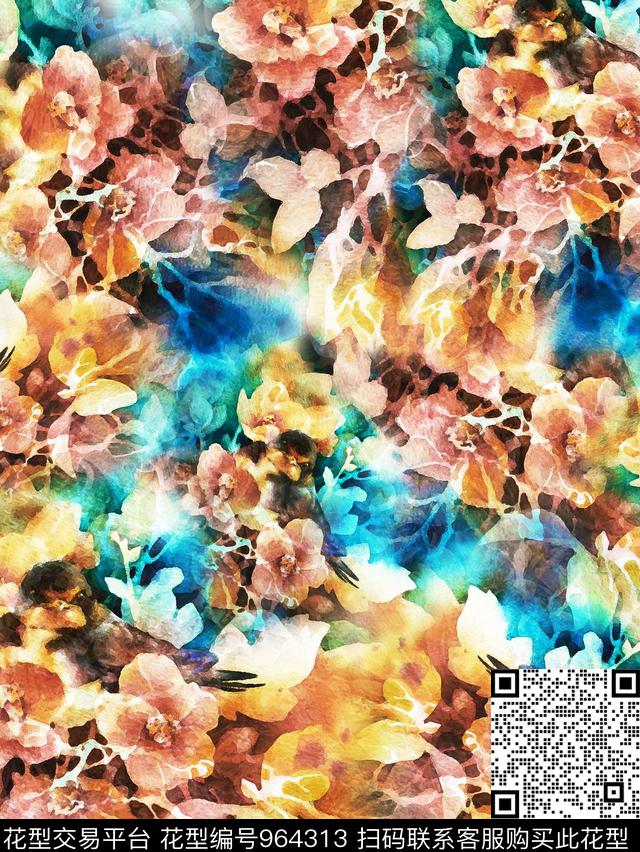 花卉3D立体绿植树叶数码印花华亿平台下载（图片编号: 964313） - 瓦栏（Walan）