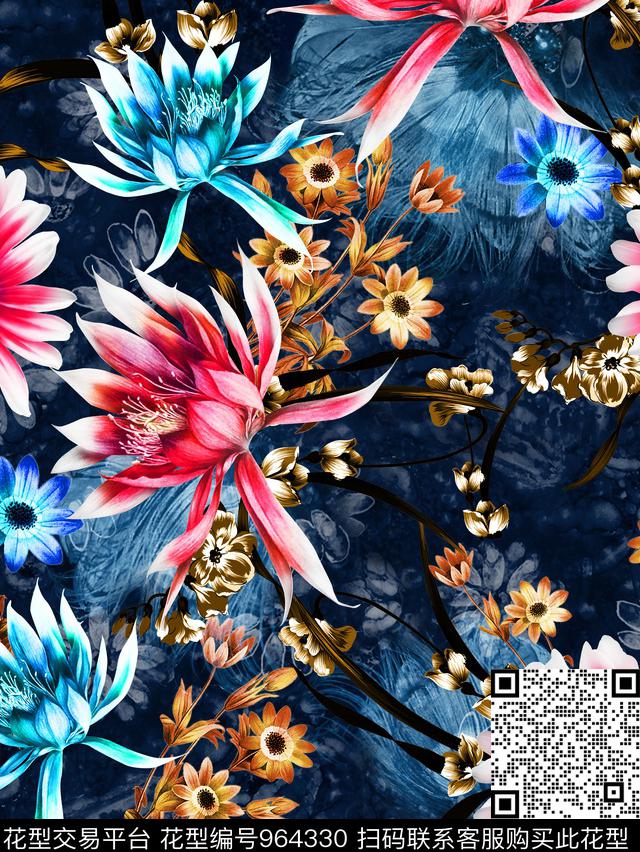 花卉3D立体绿植树叶数码印花华亿平台下载（图片编号: 964330） - 瓦栏（Walan）