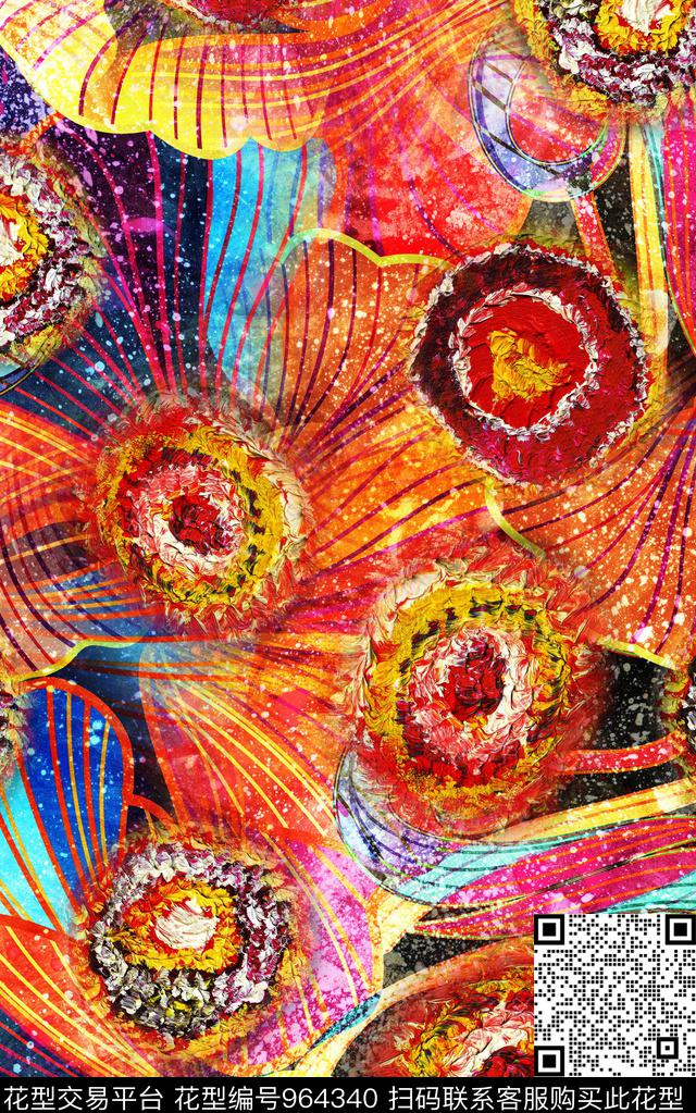 民族风抽象复古数码印花华亿平台下载（图片编号: 964340） - 瓦栏（Walan）