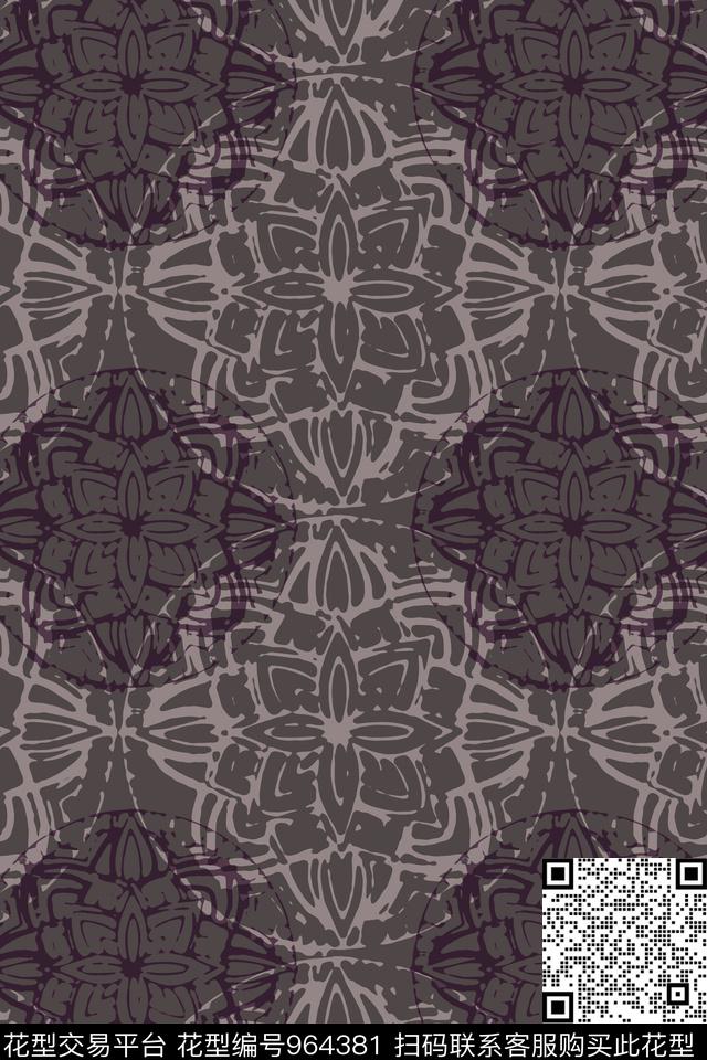 秋冬华亿平台风格化花卉圆圈与波点数码印花华亿平台下载（图片编号: 964381） - 瓦栏（Walan）