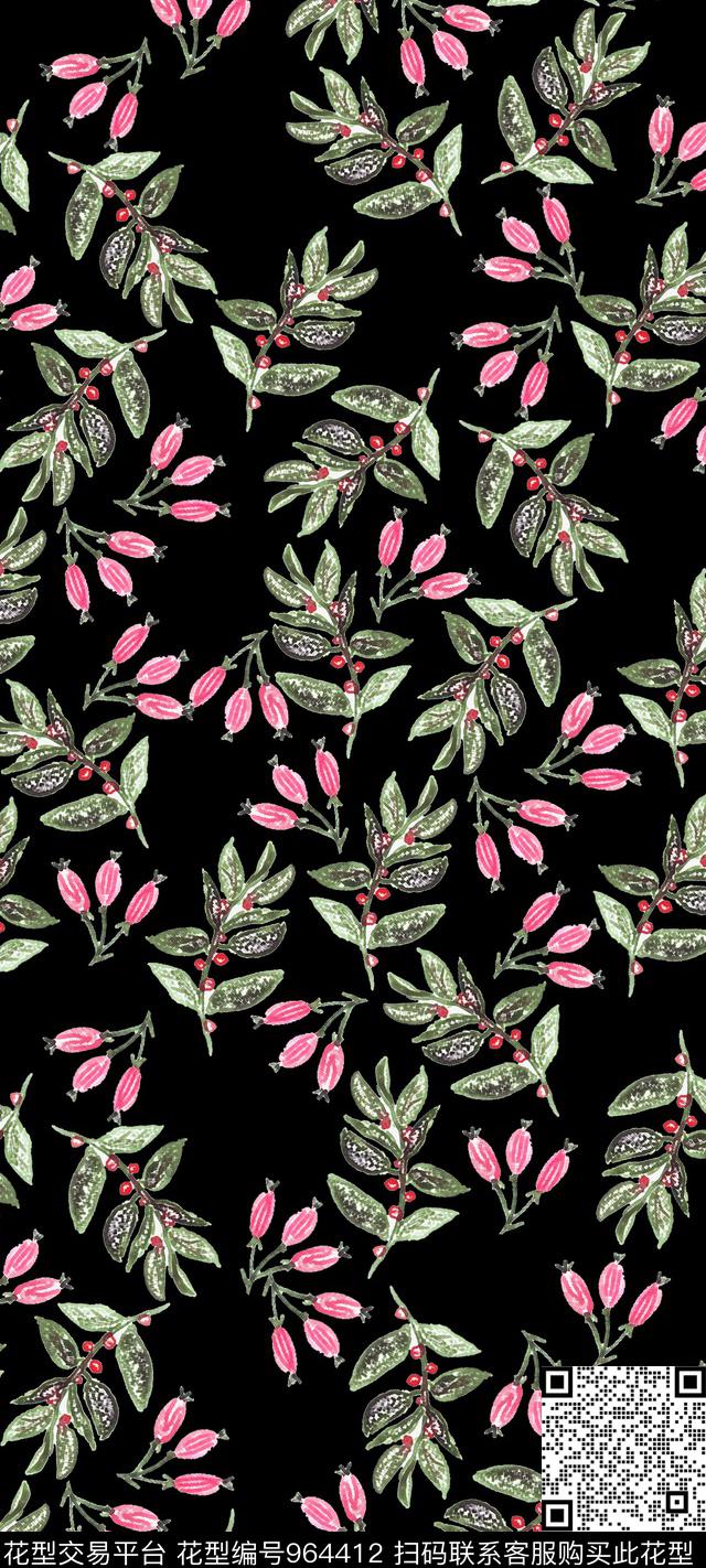 数码华亿平台花卉黑底花卉数码印花华亿平台下载（图片编号: 964412） - 瓦栏（Walan）