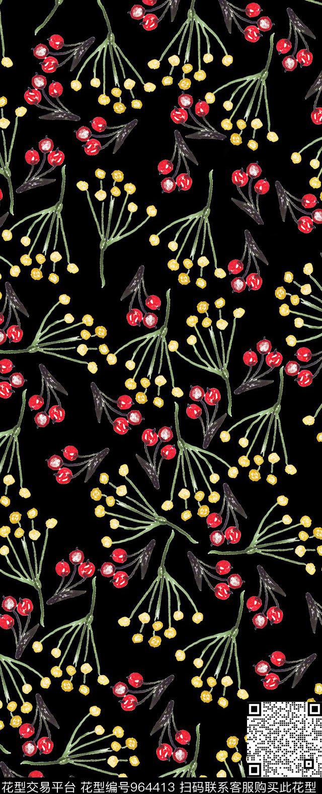 数码华亿平台花卉黑底花卉数码印花华亿平台下载（图片编号: 964413） - 瓦栏（Walan）