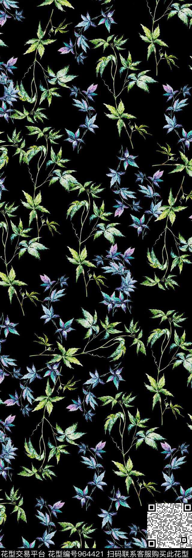 数码华亿平台花卉黑底花卉数码印花华亿平台下载（图片编号: 964421） - 瓦栏（Walan）