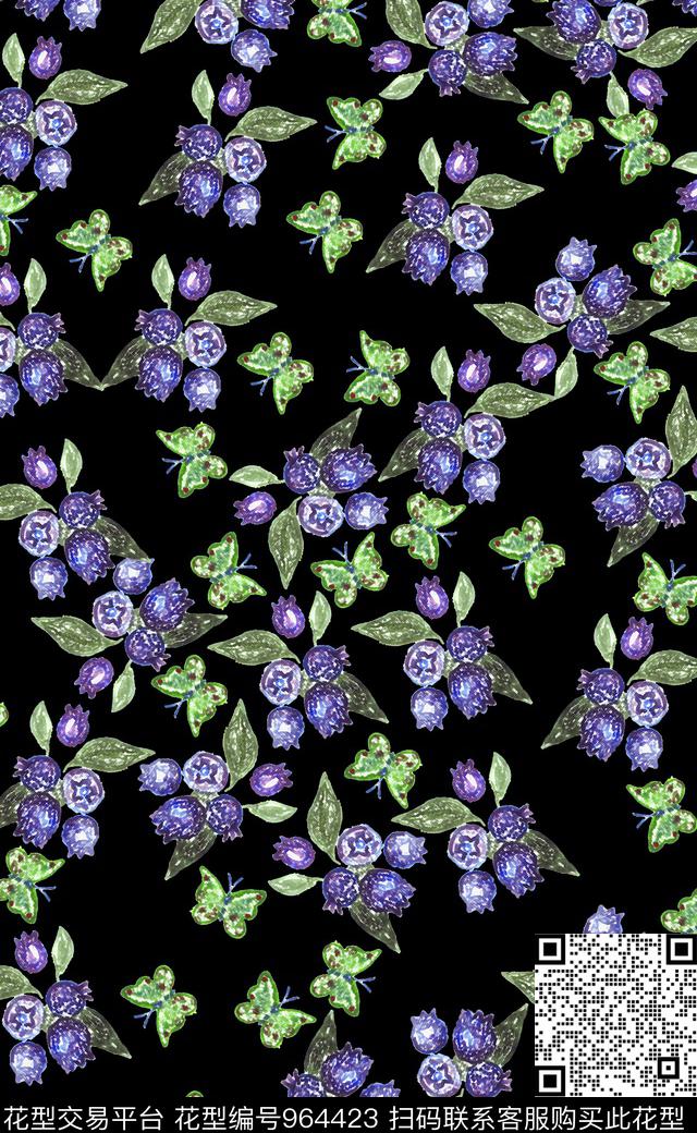 数码华亿平台花卉黑底花卉数码印花华亿平台下载（图片编号: 964423） - 瓦栏（Walan）