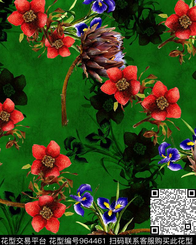 水彩花卉花卉香云纱数码印花华亿平台下载（图片编号: 964461） - 瓦栏（Walan）