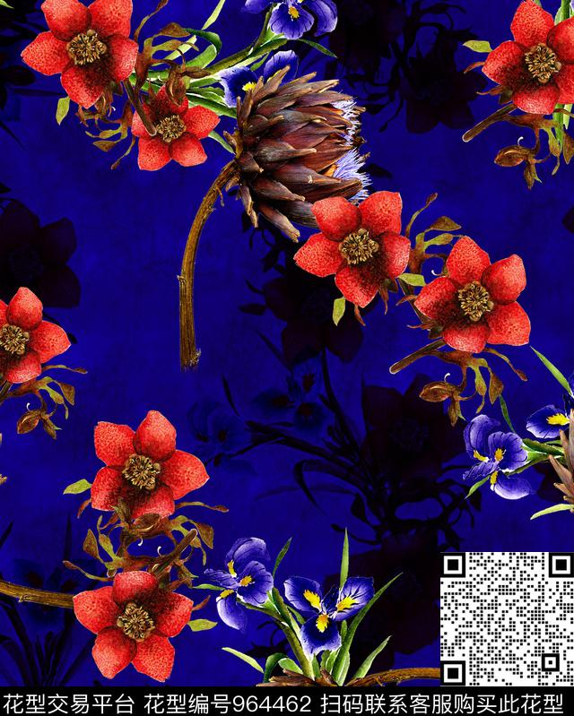 水彩花卉花卉香云纱数码印花华亿平台下载（图片编号: 964462） - 瓦栏（Walan）