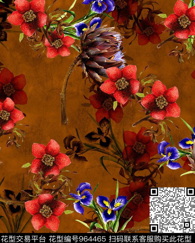 水彩花卉花卉香云纱数码印花华亿平台下载（图片编号: 964465） - 瓦栏（Walan）