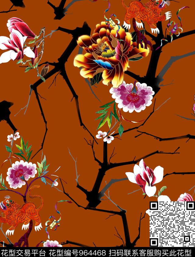玉兰花花卉牡丹数码印花华亿平台下载（图片编号: 964468） - 瓦栏（Walan）