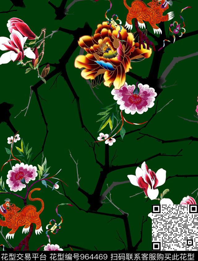 玉兰花花卉牡丹数码印花华亿平台下载（图片编号: 964469） - 瓦栏（Walan）