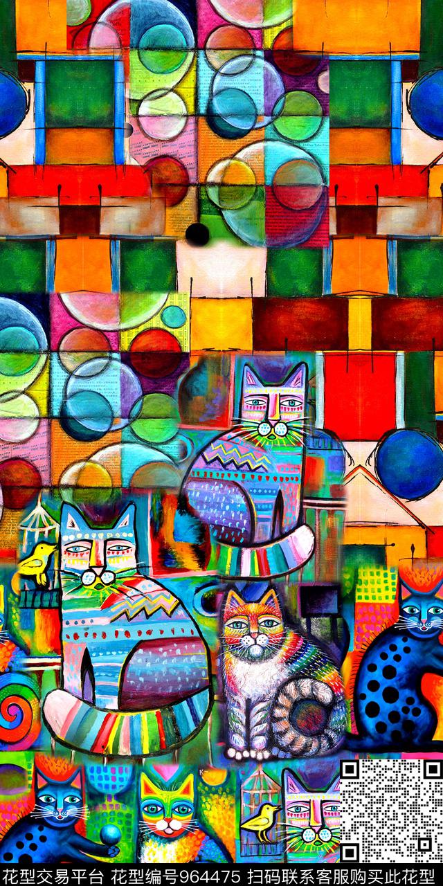 几何油画华亿平台猫数码印花华亿平台下载（图片编号: 964475） - 瓦栏（Walan）
