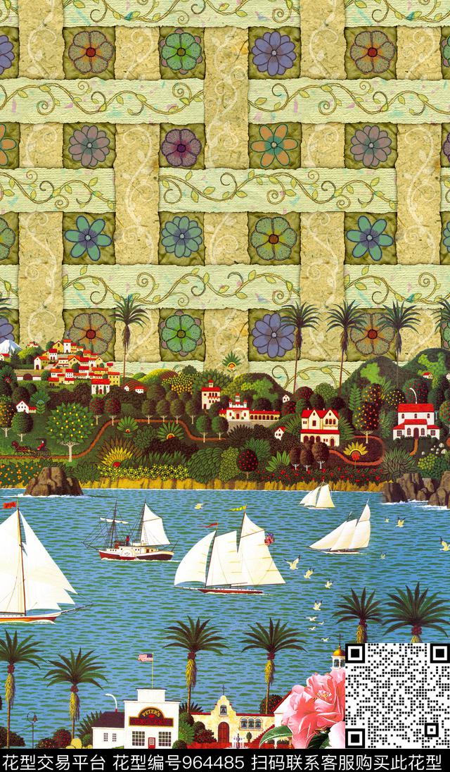 民族风几何风景景观数码印花华亿平台下载（图片编号: 964485） - 瓦栏（Walan）