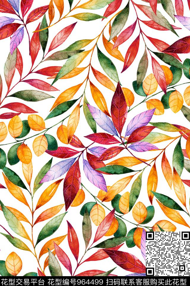 抽象炫彩清爽底花卉数码印花华亿平台下载（图片编号: 964499） - 瓦栏（Walan）