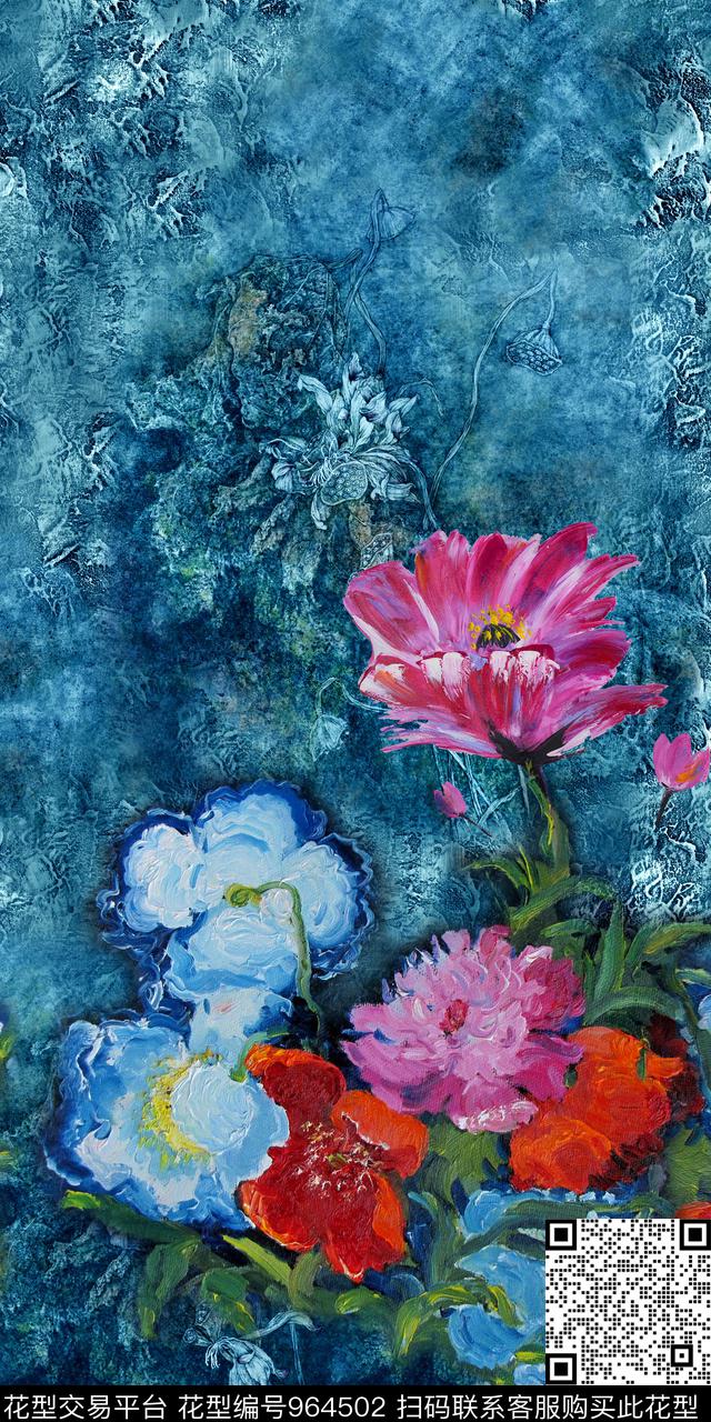 肌理花卉油画华亿平台数码印花华亿平台下载（图片编号: 964502） - 瓦栏（Walan）