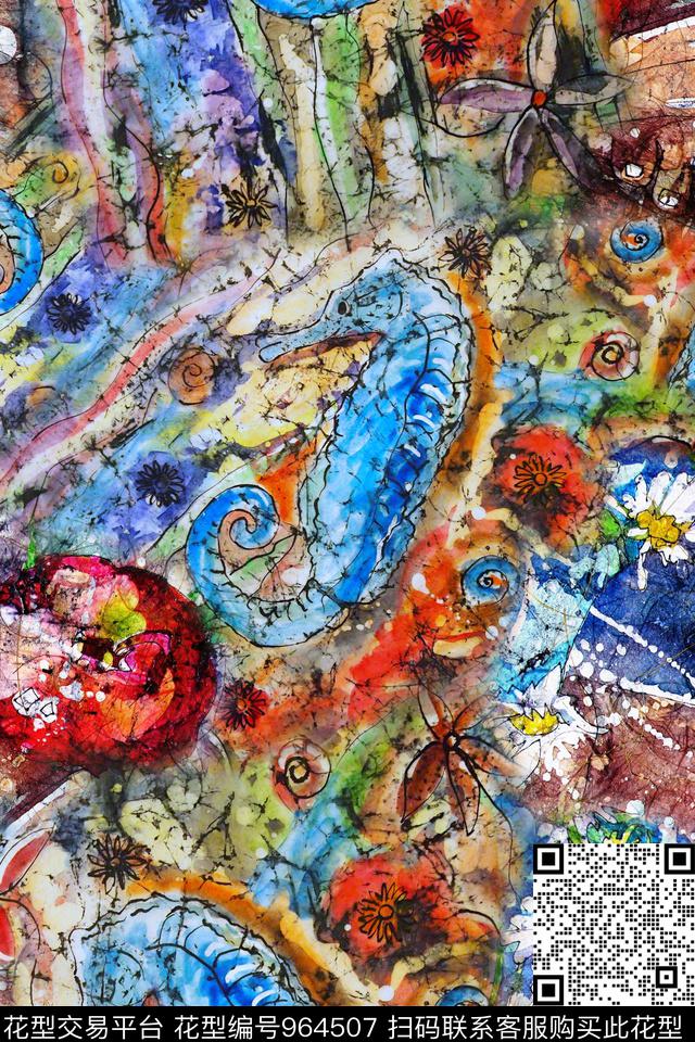 肌理抽象扎染华亿平台数码印花华亿平台下载（图片编号: 964507） - 瓦栏（Walan）