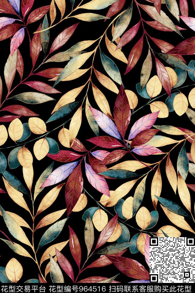 抽象炫彩清爽底花卉数码印花华亿平台下载（图片编号: 964516） - 瓦栏（Walan）