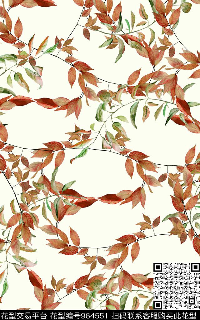 趣味抽象清爽底花卉数码印花华亿平台下载（图片编号: 964551） - 瓦栏（Walan）