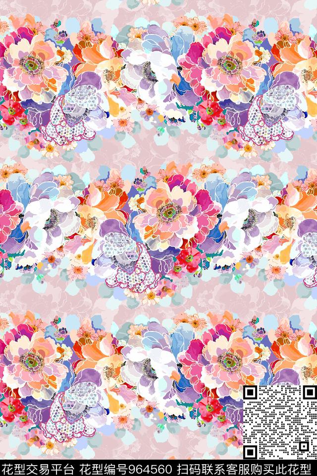 花卉玫瑰花牡丹数码印花华亿平台下载（图片编号: 964560） - 瓦栏（Walan）