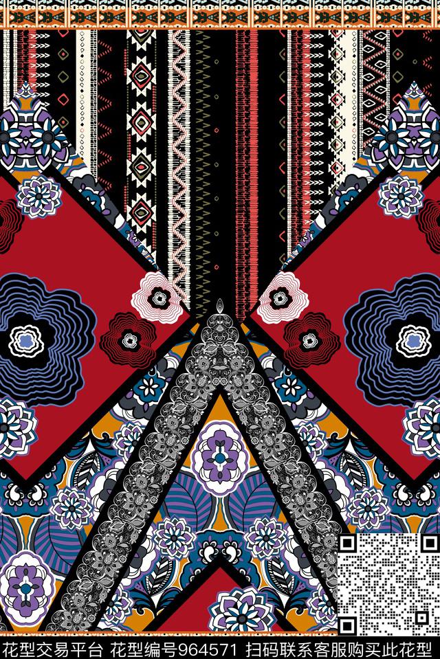 条纹抽象几何数码印花华亿平台下载（图片编号: 964571） - 瓦栏（Walan）