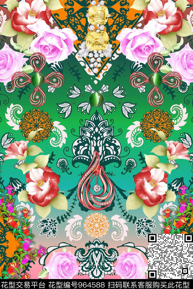 民族风定位花几何数码印花华亿平台下载（图片编号: 964588） - 瓦栏（Walan）