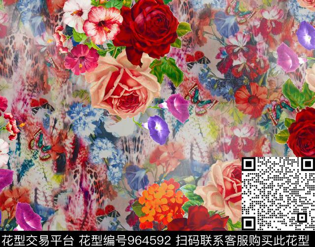 手绘花卉动物纹抽象纹数码印花华亿平台下载（图片编号: 964592） - 瓦栏（Walan）