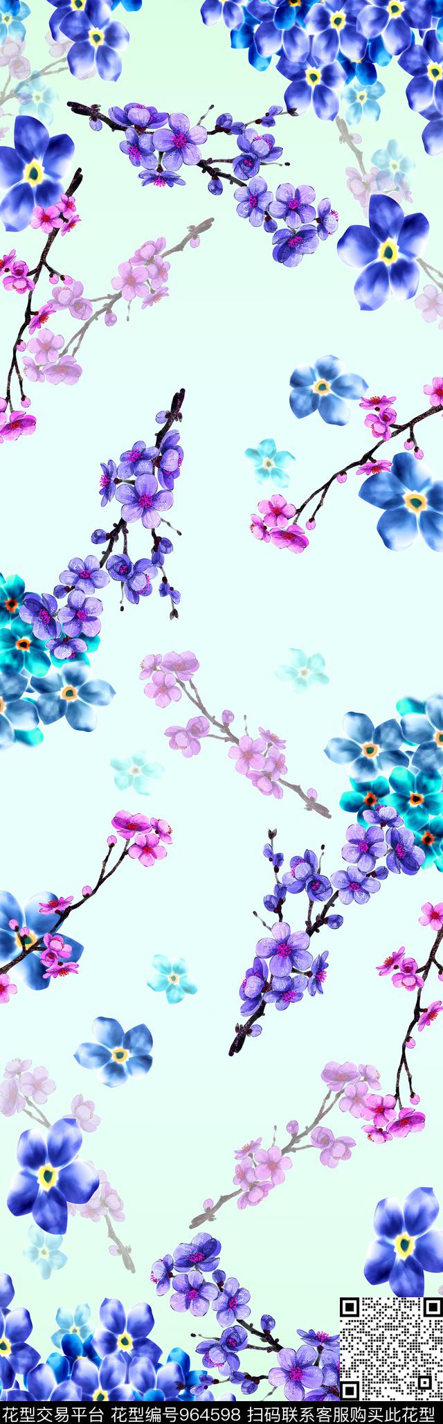 小碎花水彩花卉披肩长巾数码印花华亿平台下载（图片编号: 964598） - 瓦栏（Walan）