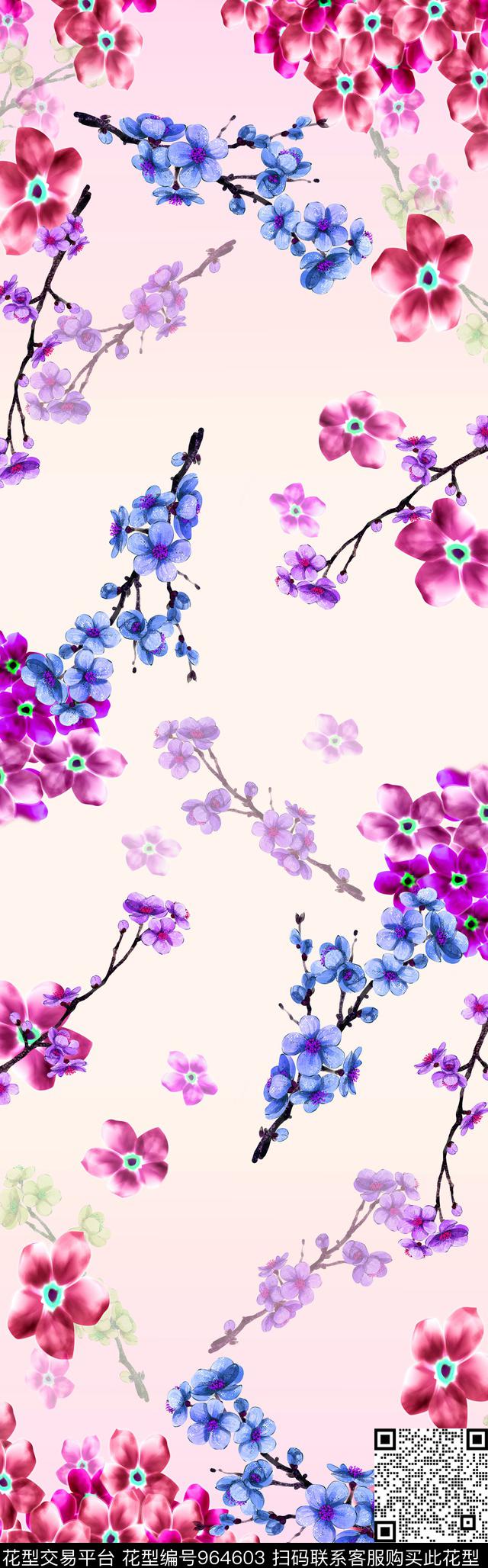 小碎花水彩花卉披肩长巾数码印花华亿平台下载（图片编号: 964603） - 瓦栏（Walan）