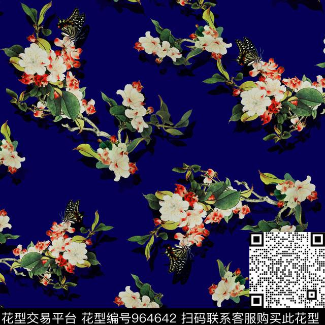 花卉香云纱蝴蝶数码印花华亿平台下载（图片编号: 964642） - 瓦栏（Walan）