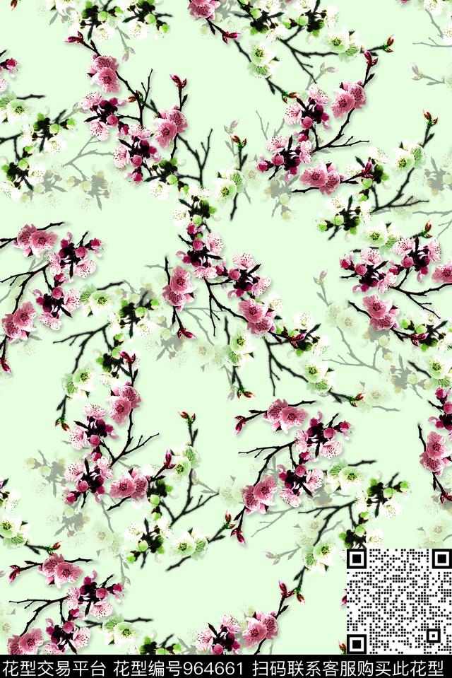 花卉旗袍桃花数码印花华亿平台下载（图片编号: 964661） - 瓦栏（Walan）
