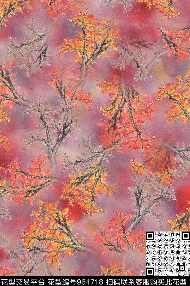 炫彩抽象树林数码印花华亿平台下载（图片编号: 964718） - 瓦栏（Walan）