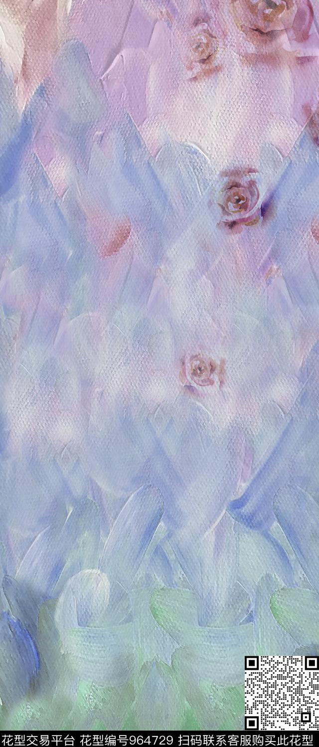 肌理抽象花卉棉麻数码印花华亿平台下载（图片编号: 964729） - 瓦栏（Walan）