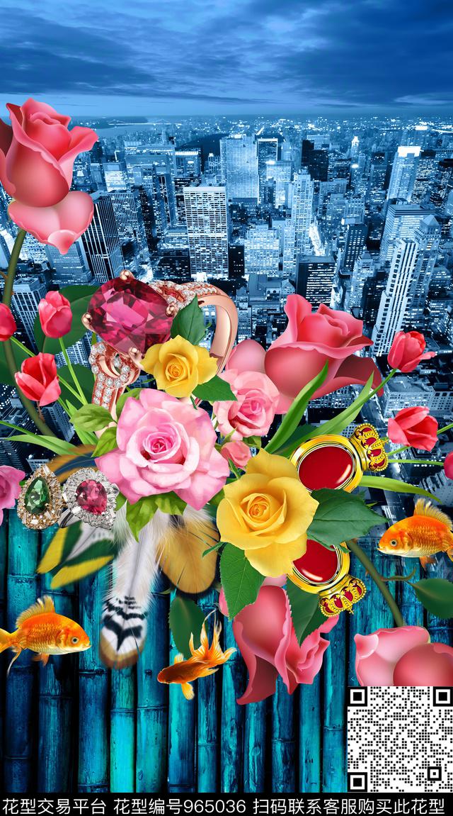 花卉动物写实背景数码印花华亿平台下载（图片编号: 965036） - 瓦栏（Walan）