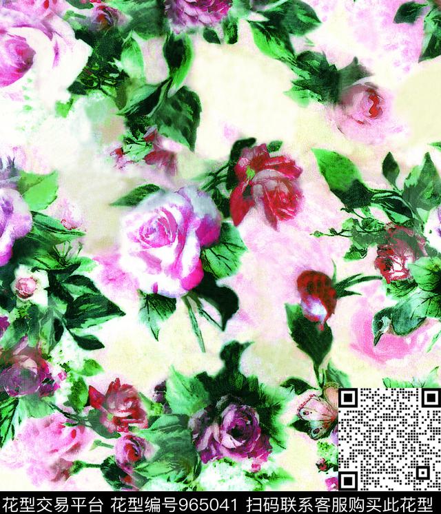 淑女花卉动物数码印花华亿平台下载（图片编号: 965041） - 瓦栏（Walan）