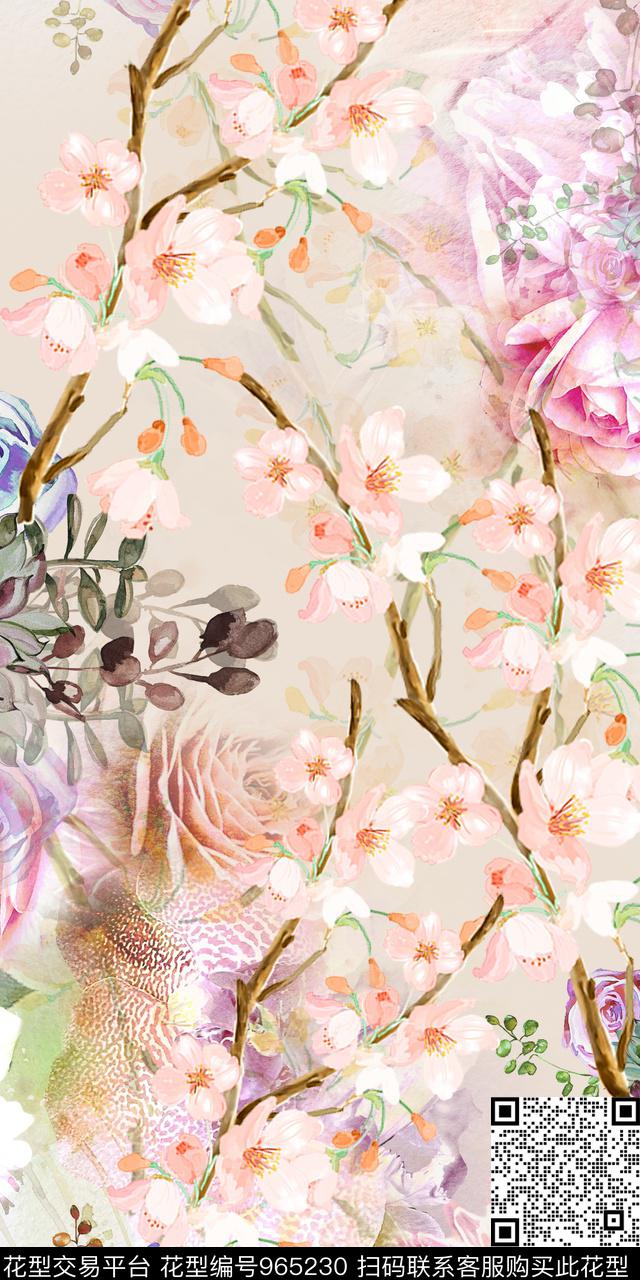 数码华亿平台花卉大牌风数码印花华亿平台下载（图片编号: 965230） - 瓦栏（Walan）