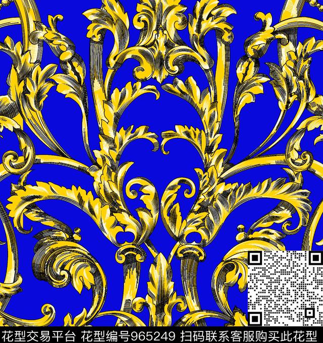 手绘大花纺织花卉大马士革数码印花华亿平台下载（图片编号: 965249） - 瓦栏（Walan）