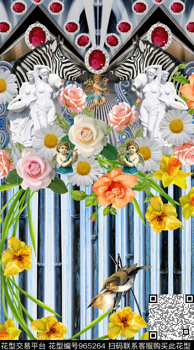 鸟花卉珠宝宝石数码印花华亿平台下载（图片编号: 965264） - 瓦栏（Walan）