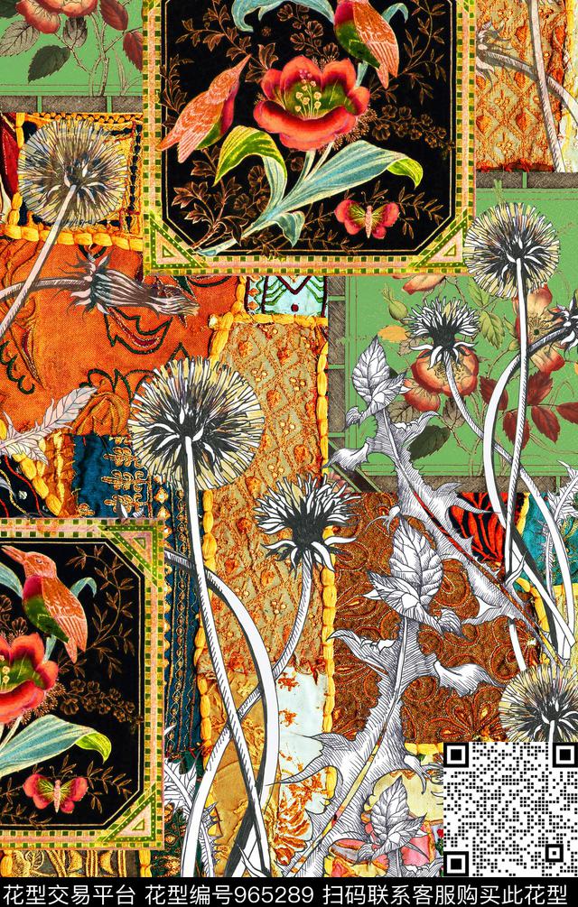 民族风蒲公英定位花数码印花华亿平台下载（图片编号: 965289） - 瓦栏（Walan）