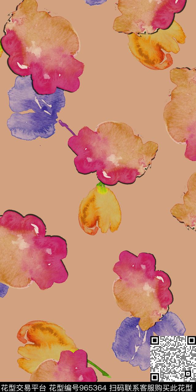 小碎花手绘花卉抽象数码印花华亿平台下载（图片编号: 965364） - 瓦栏（Walan）