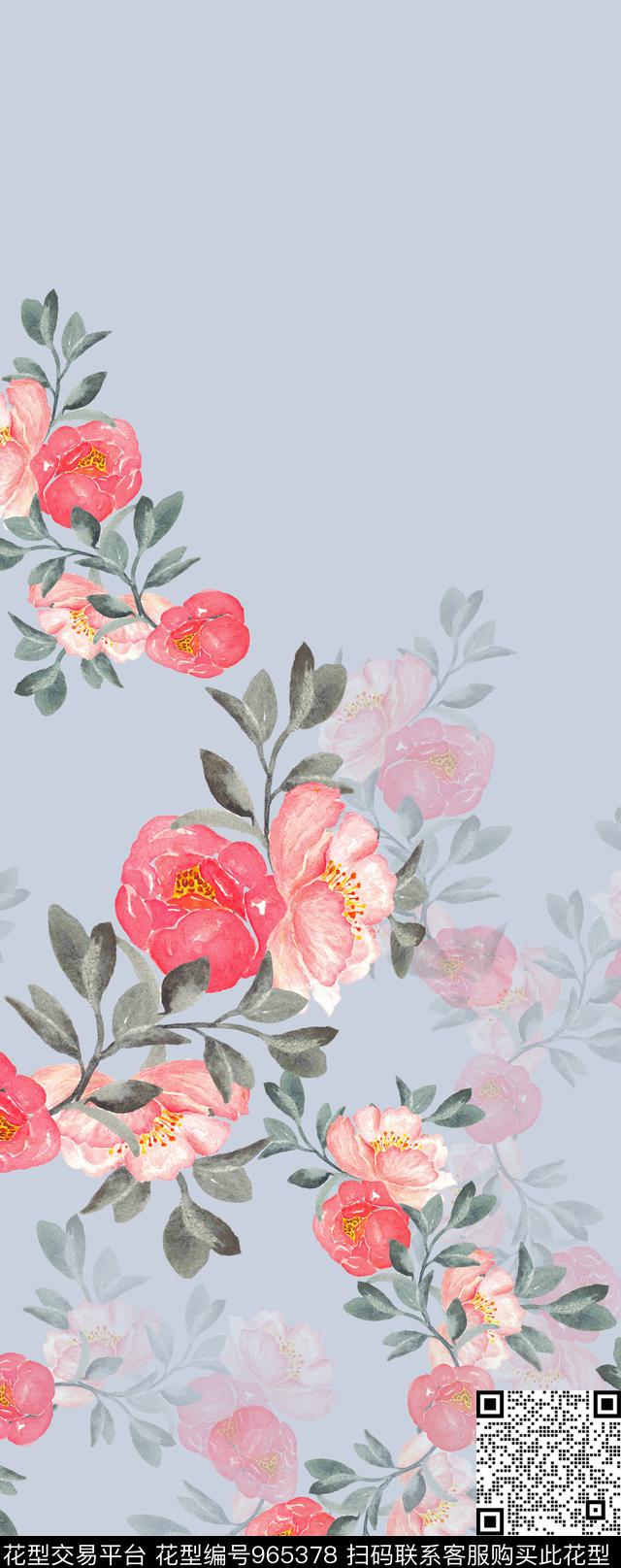 花卉定位花旗袍数码印花华亿平台下载（图片编号: 965378） - 瓦栏（Walan）