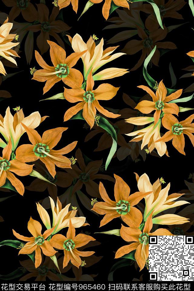 数码华亿平台大花花卉数码印花华亿平台下载（图片编号: 965460） - 瓦栏（Walan）