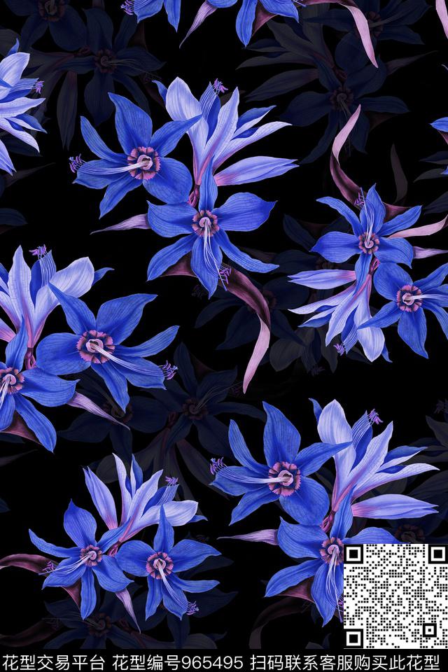 数码华亿平台大花花卉数码印花华亿平台下载（图片编号: 965495） - 瓦栏（Walan）