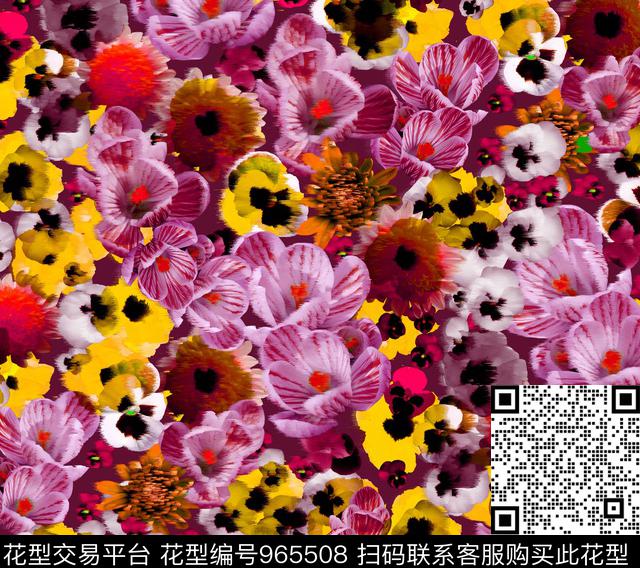 吉祥图案秋冬华亿平台月季花数码印花华亿平台下载（图片编号: 965508） - 瓦栏（Walan）