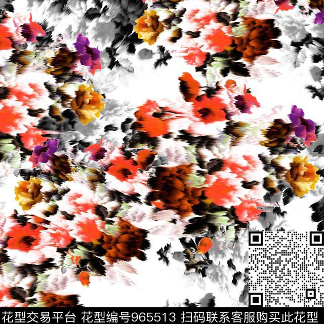 手绘玫瑰小碎花朦胧花卉数码印花华亿平台下载（图片编号: 965513） - 瓦栏（Walan）