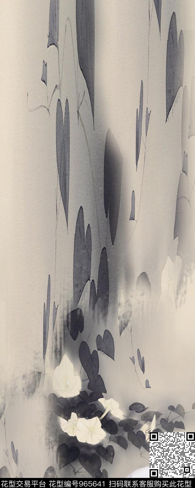 肌理手绘花卉水墨风数码印花华亿平台下载（图片编号: 965641） - 瓦栏（Walan）