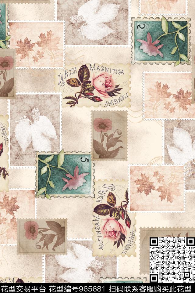 趣味肌理邮票数码印花华亿平台下载（图片编号: 965681） - 瓦栏（Walan）