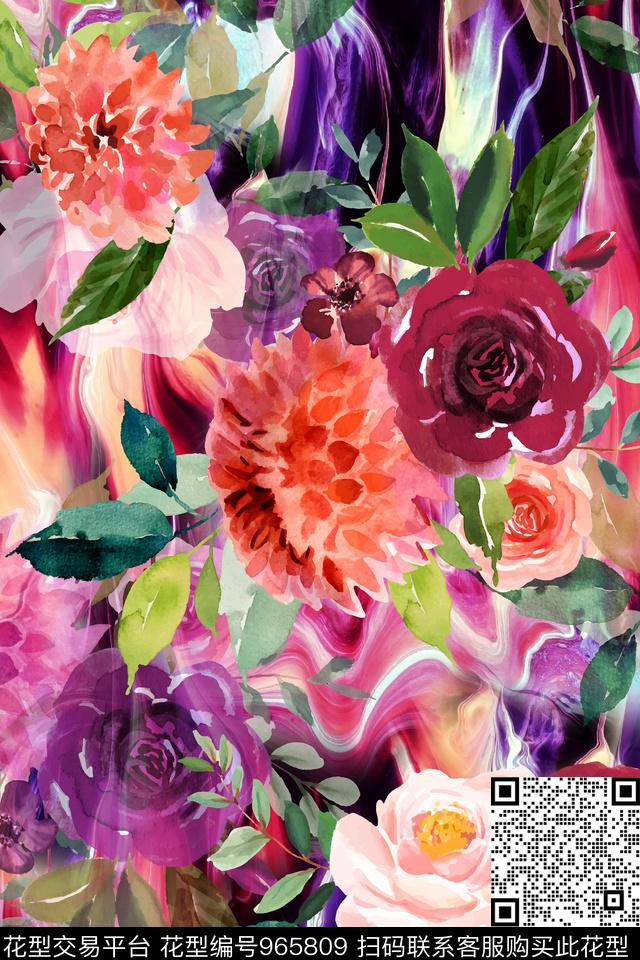 植物数码华亿平台手绘花卉数码印花华亿平台下载（图片编号: 965809） - 瓦栏（Walan）