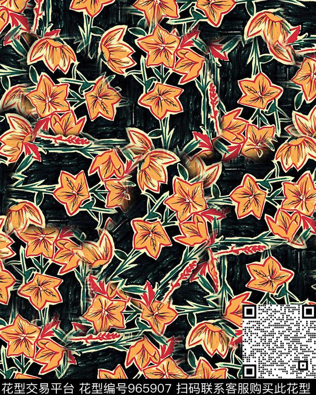 手绘花卉花卉水彩花卉数码印花华亿平台下载（图片编号: 965907） - 瓦栏（Walan）