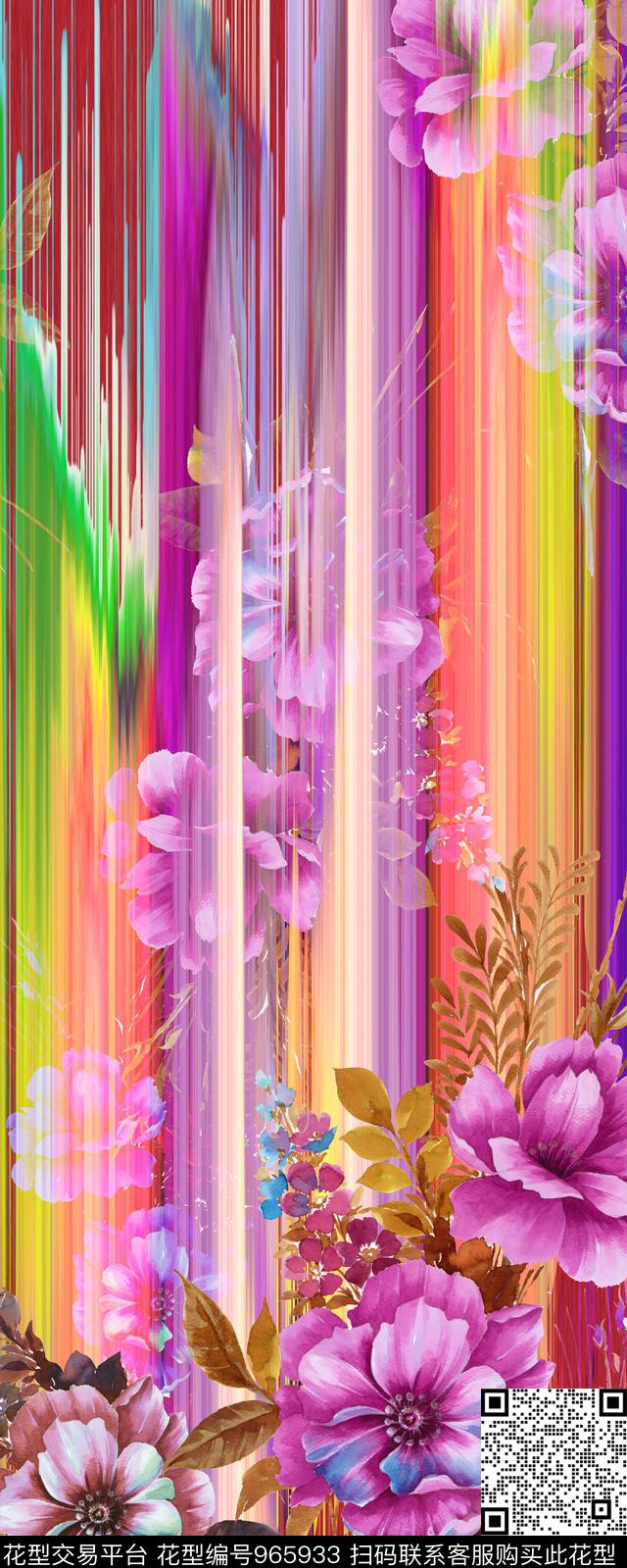 肌理手绘花卉水墨风数码印花华亿平台下载（图片编号: 965933） - 瓦栏（Walan）